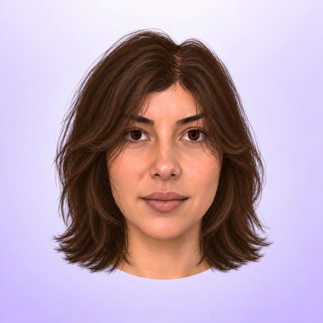 Default model with curtain bangs