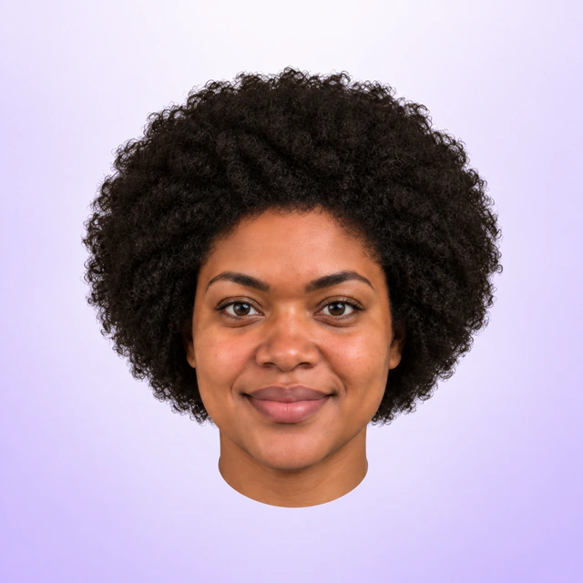 Illustrative 3D twin on lavender: natural curls