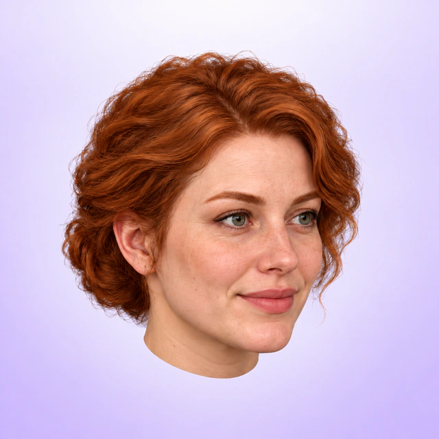 Illustrative 3D twin on lavender: copper updo